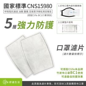 不織布竹炭口罩濾片2入 熔噴布  防潑水無紡不織布 5層強力防護濾片 國家標準CNS15980測試 呼吸阻抗 隔絕飛沫/懸浮粒子 防疫用品